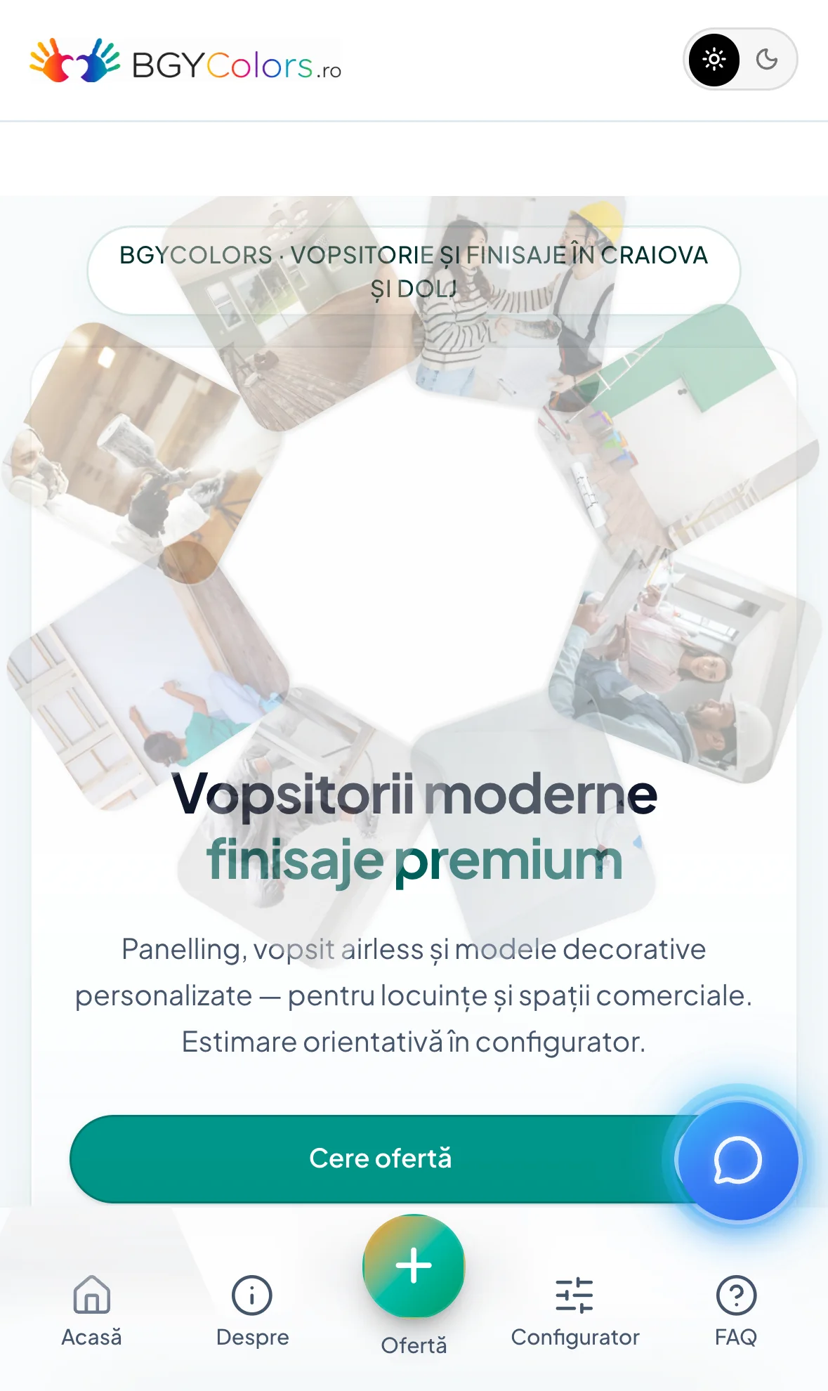 BGY Colors — homepage servicii vopsitorie și finisaje — mobil