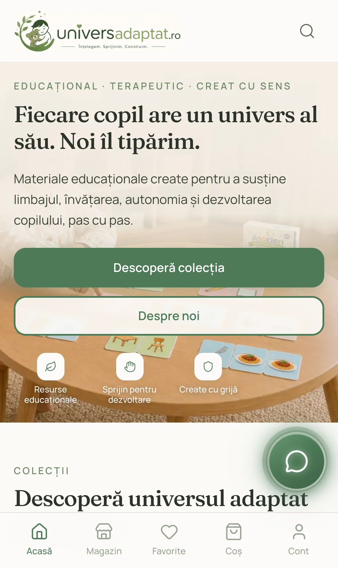 Univers Adaptat — homepage magazin online — mobil